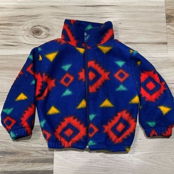 Vintage 90’s Hopscotch Aztec Zip Up Fleece Jacket 12M - Picture 1 of 2